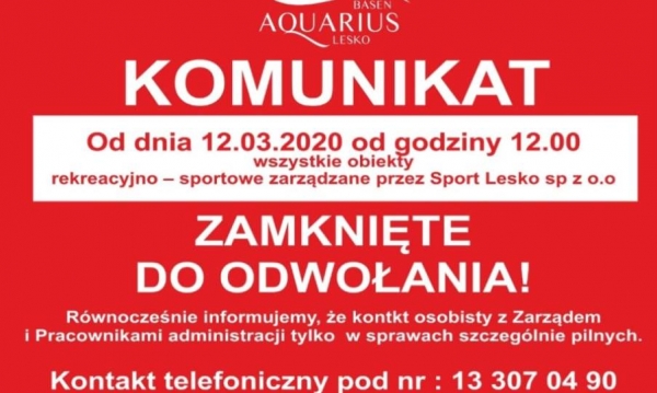 Obiekty sportowe Leska zamknięte!