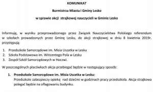 Akcja strajkowa nauczycieli r&oacute;wnież w gminie Lesko