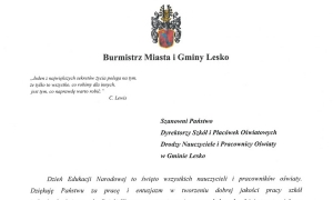 Życzenia burmistrz Leska z okazji Dnia Edukacji Narodowej